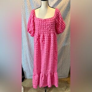 NWT Simply Southern Pink Textured Bubble Candy Lg Maxi SS Dress Celebrate